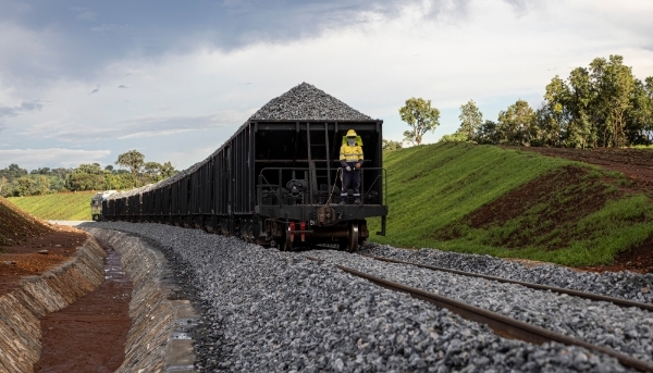 The railway at the Simfer mining complex in the Simandou mountain range in the Nzerekore region, on 2 September 2025.