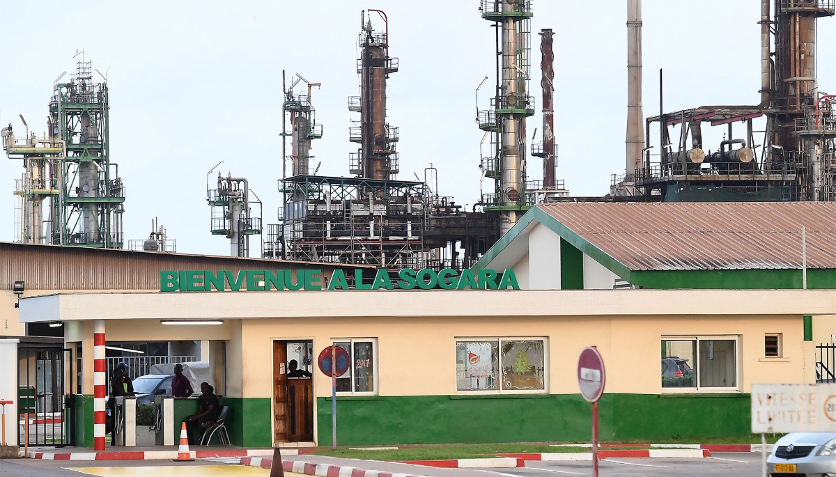 The entrance of an oil refinery of Gabonese Refining Company SOGARA in Port-Gentil, Gabon, January 2017.