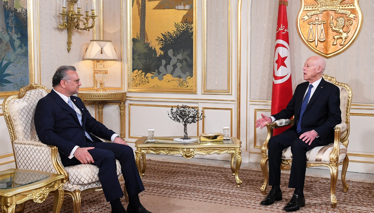 Tunisian President Kais Saied (right) hosts US adviser Massad Boulos (left) in Carthage, 22 July 2025.