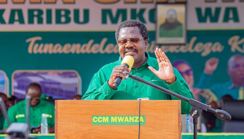 Emmanuel Nchimbi during a CCM meeting in Mwanza, 15 August 2024.