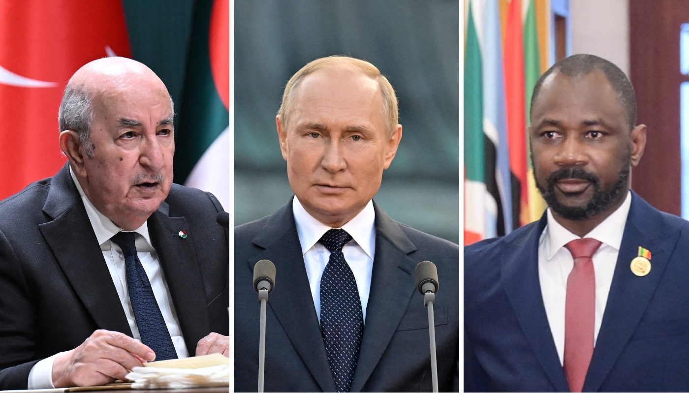 The Algerian President, Abdelmadjid Tebboune, and his counterparts Vladimir Putin (Russia) and Assimi Goïta (Mali).