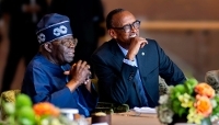 Nigerian President Bola Tinubu and his Rwandan counterpart, Paul Kagame, in Kigali on 13 May.