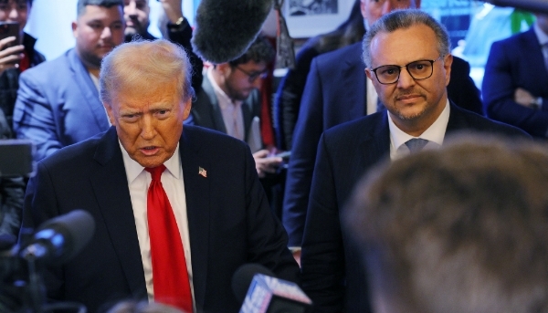 US President Donald Trump and Massad Boulos, his senior adviser for Africa and also Arab and Middle Eastern Affairs, in Dearborn, Michigan, on 1 November 2024.