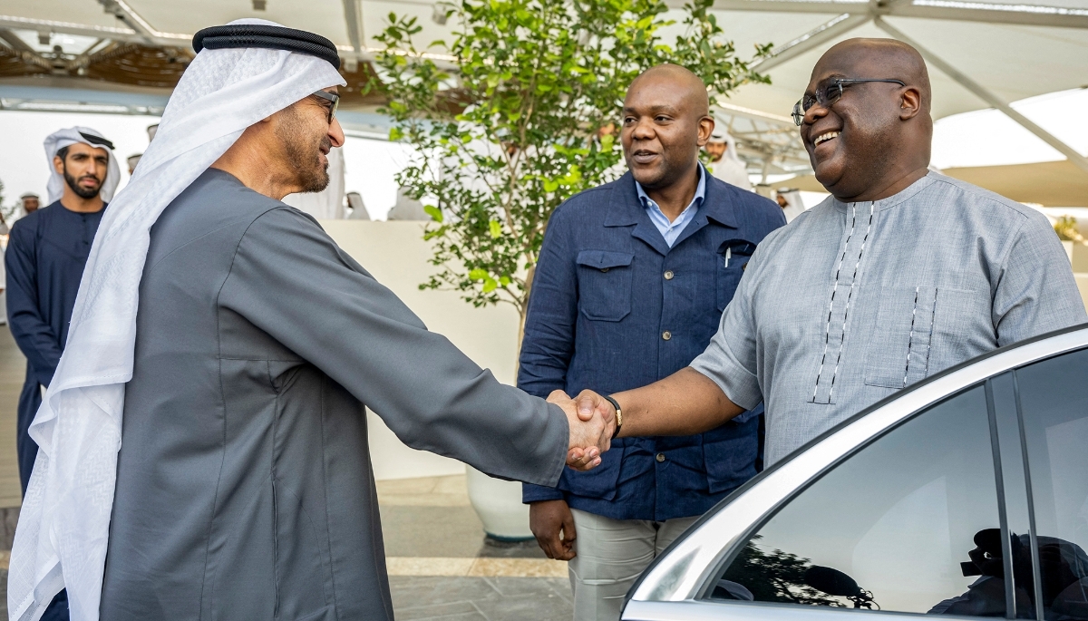 UAE's President, Mohamed bin Zayed Al Nahyan, and his DRC counterpart, Félix Tshisekedi, on 24 January 2023.