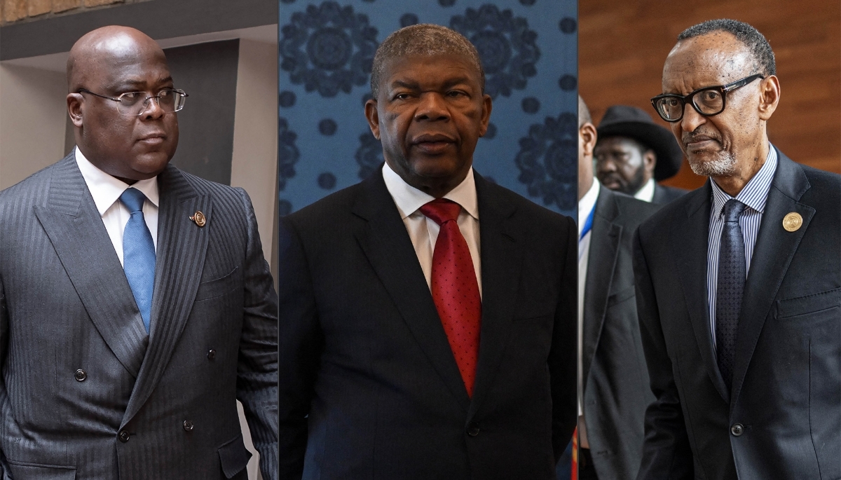 The leaders of the DRC, Angola and Rwanda: Félix Tshisekedi, João Lourenço and Paul Kagame.