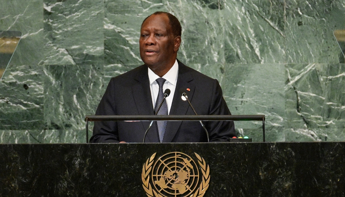 Alassane Ouattara speaking at the UN in New York, 21 September 2022.