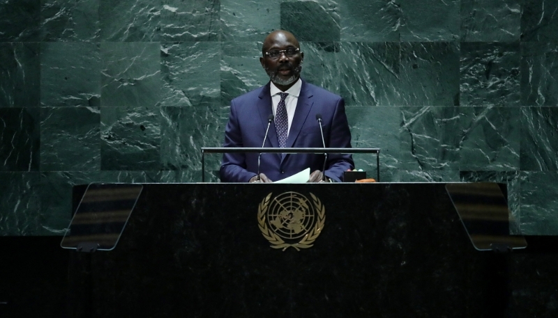 Liberian President George Weah at UN headquarters in New York on 20 September 2023.