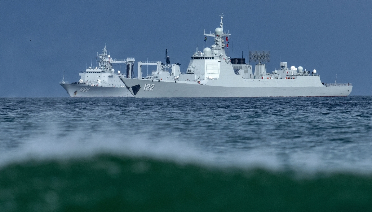 Chinese ships sail off the Simonstown naval base in Cape Town, South Africa, on 6 January 2026.