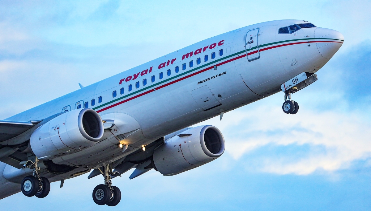A RAM Boeing taking off from Orly airport in Paris, 2020.