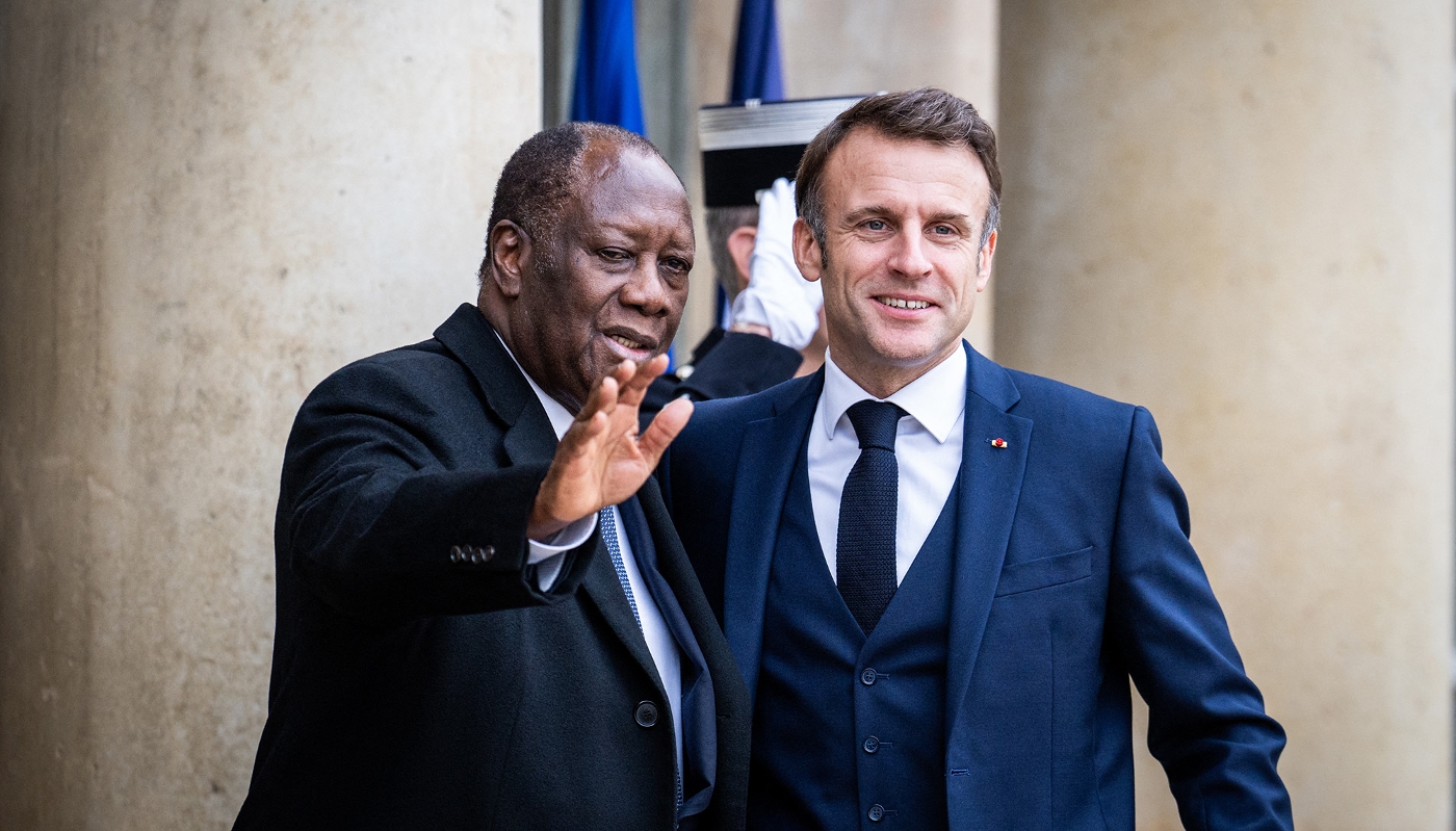 Emmanuel Macron and Alassane Ouattara at their last official meeting at the Élysée Palace in November 2023.