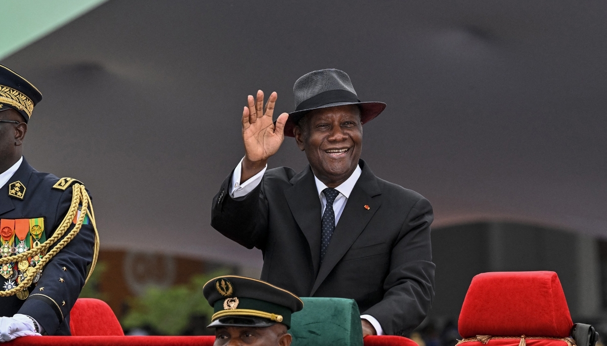 President Alassane Ouattara at the 65th anniversary of Ivory Coast's independence in Bouaké, on 7 August 2025.