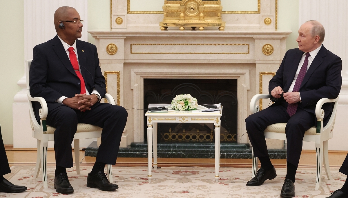 President of the Seychelles Patrick Herminie is received by Vladimir Putin at the Kremlin in Moscow on 22 April 2026.
