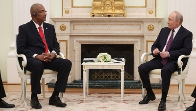 President of the Seychelles Patrick Herminie is received by Vladimir Putin at the Kremlin in Moscow on 22 April 2026.