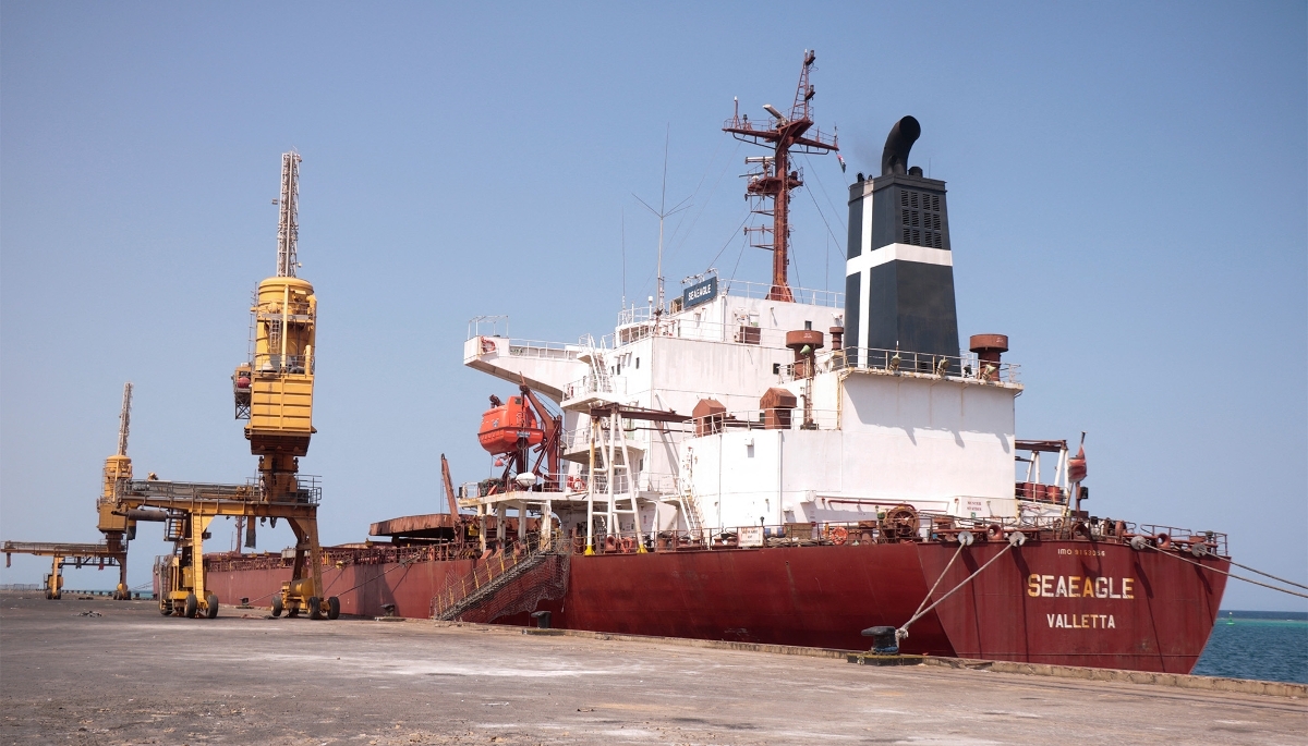The Sea Eagle, a bulk carrier loaded with wheat from Ukraine, in Port Sudan on 12 September 2022.