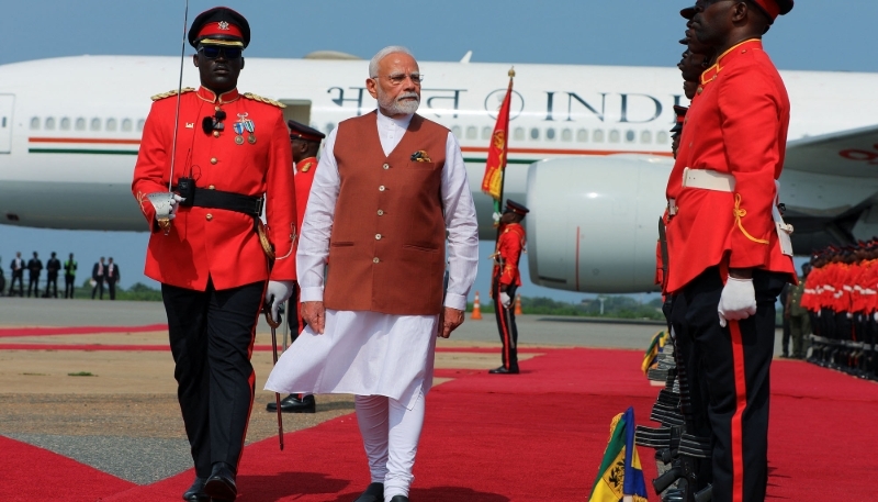 Indian Prime Minister Narendra Modi arrives in Accra, Ghana, 2 July 2025.