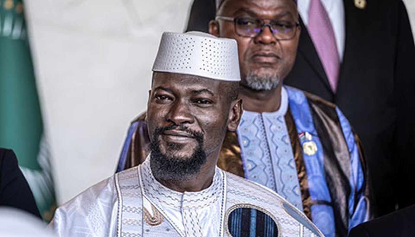 Mamadi Doumbouya at the African Union headquarters in Addis Ababa, Ethiopia, on 14 February 2026.