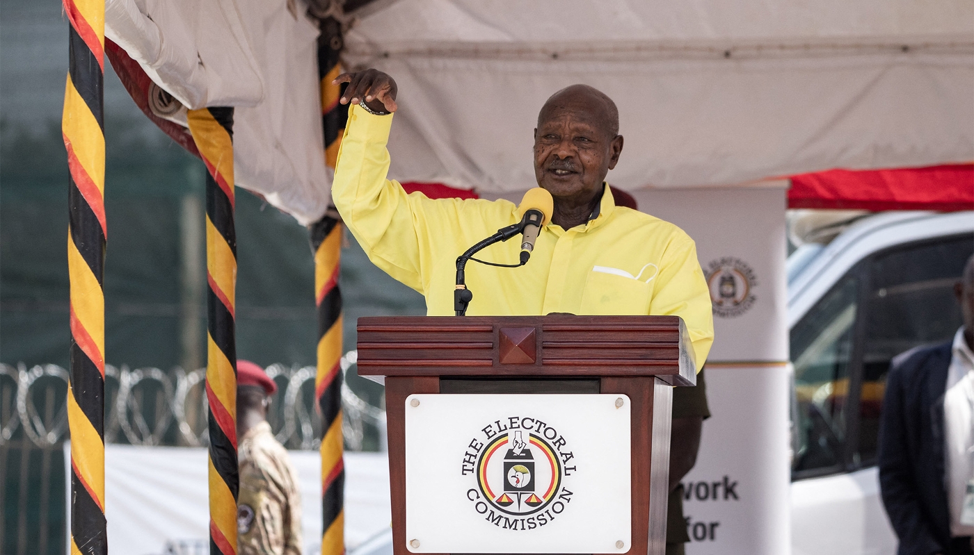Ugandan President Yoweri Museveni in Wakiso, Uganda, on 23 September 2025.