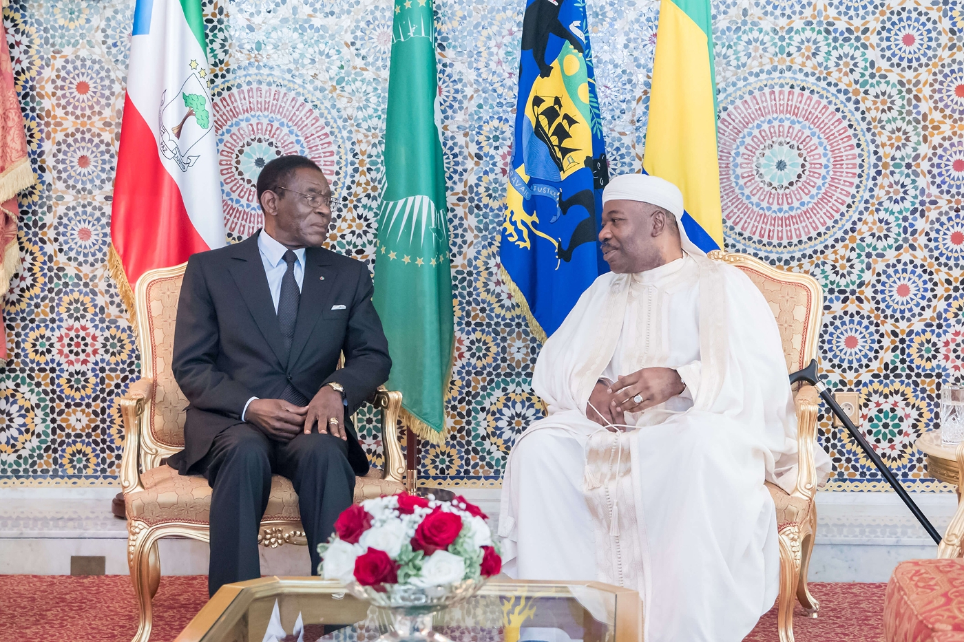 Equatorial Guinean President Teodoro Obiang and his Gabonese counterpart Ali Bongo, in 2019.