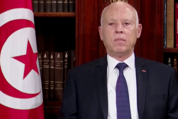 Tunisian President Kais Saied addresses the nation, 25 July 2021.