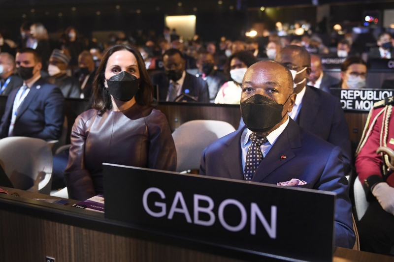 President Ali Bongo and his wife Sylvia Bongo at UNESCO's 75th anniversary, in Paris, France, 12 November 2021.