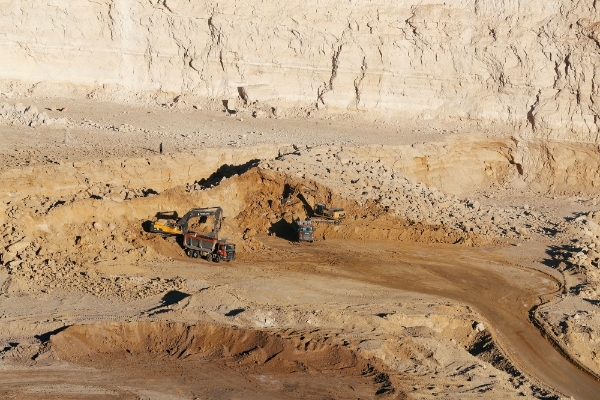 Vehicles transport unprocessed phosphate at a phosphate mine in Mdhilla, Tunisia, February 9, 2019.