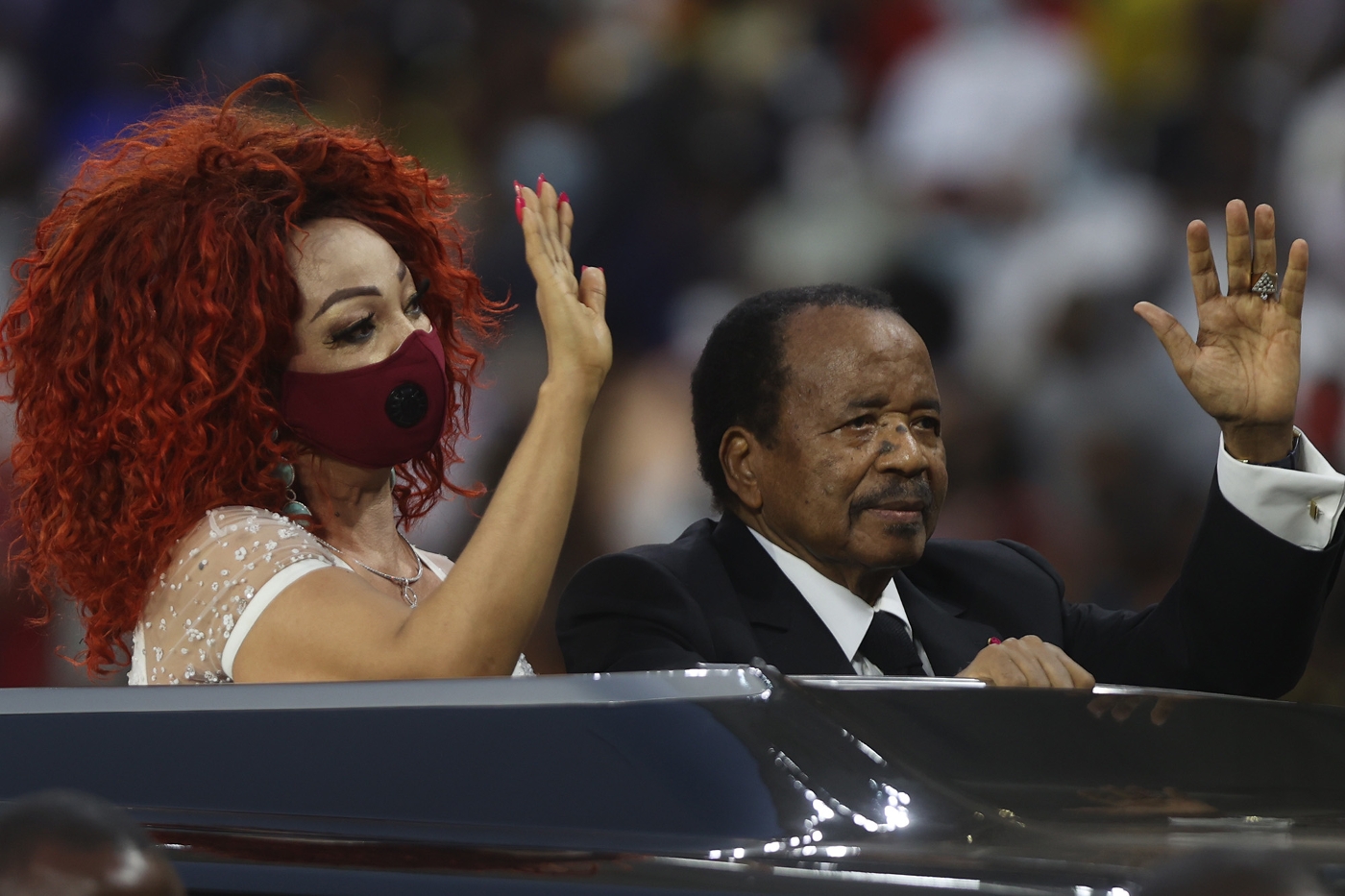 President Paul Biya, accompanied by his wife Chantal Biya, during his last public appearance at the CAN.