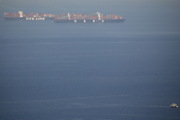 Shipping container boats cross the Gulf of Suez towards the Red Sea before entering the Suez Canal, in Ain Sokhna, Egypt on 24 April 2017.