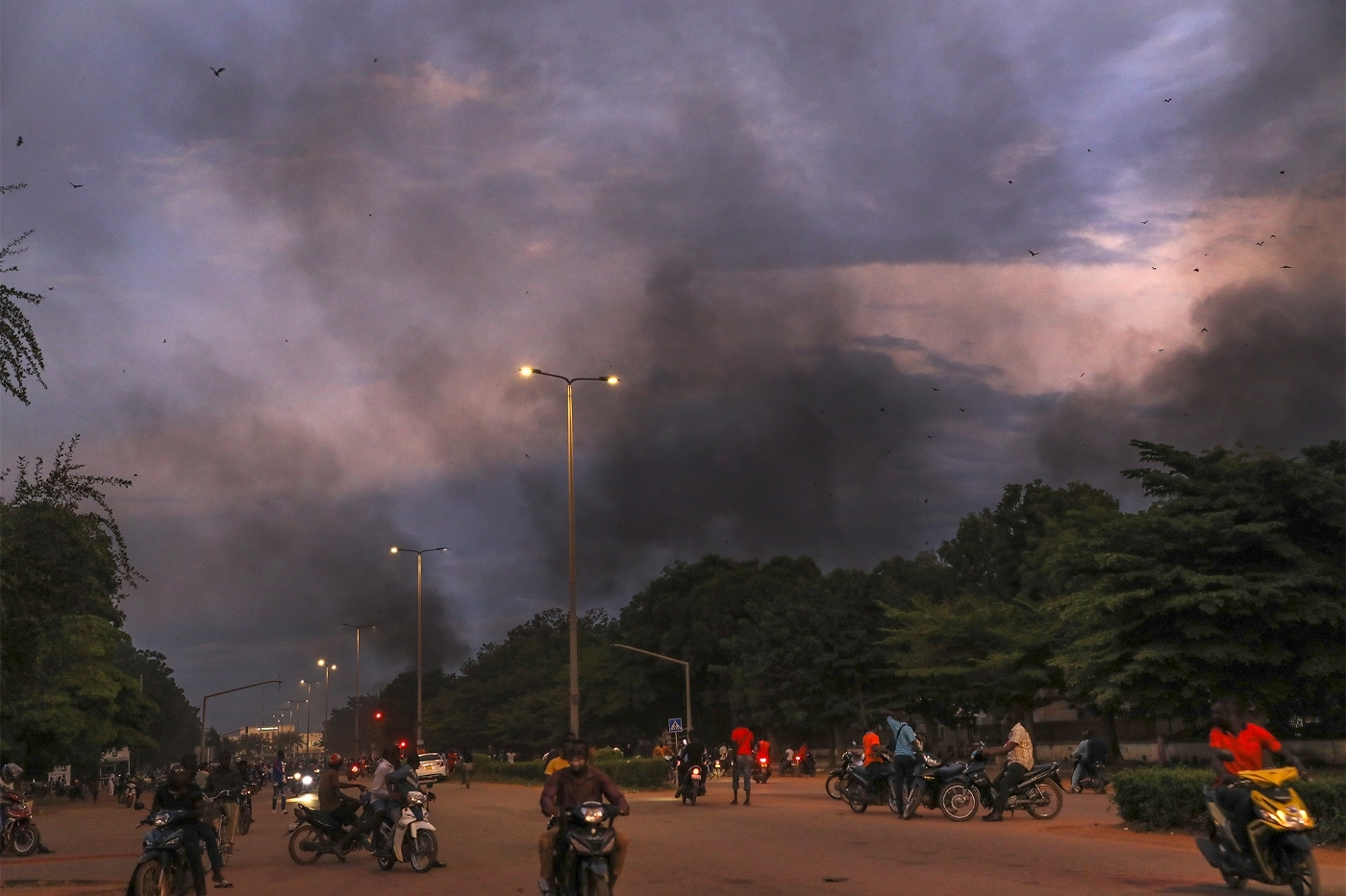 Smoke around the French embassy in Burkina Faso on 1 October.