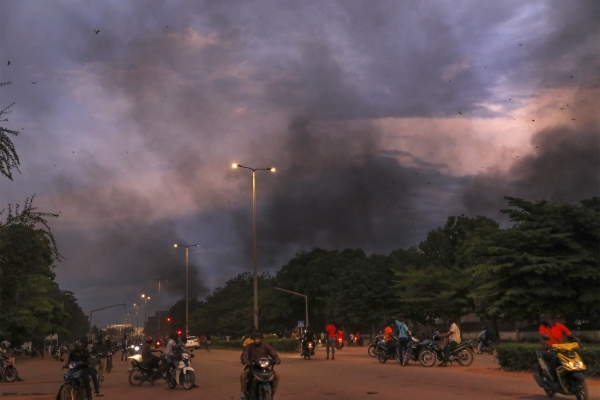 Smoke around the French embassy in Burkina Faso on 1 October.