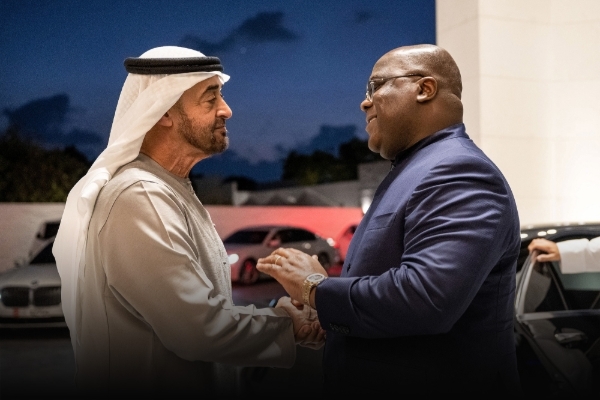 UAE President Mohamed bin Zayed al-Nahyan with RDC's president Felix Tshisekedi in Abu Dhabi, on 19 January 2023.