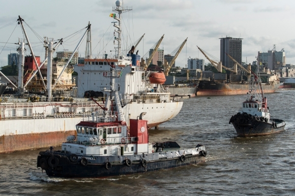 View of the port of Douala in Cameroon.