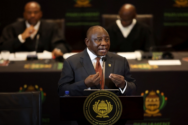 South African President Cyril Ramaphosa delivers his 2023 state of the nation address in Cape Town, South Africa, on 9 February 2023.