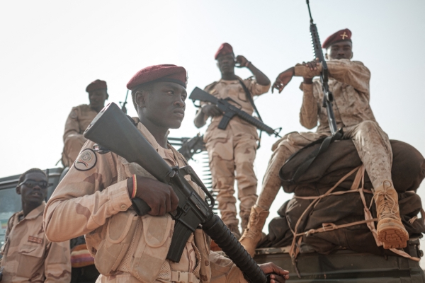 Members of the Rapid Support Forces (RSF) paramilitaries in the village of Abraq, about 60 km northwest of Khartoum, on 22 June 2019.