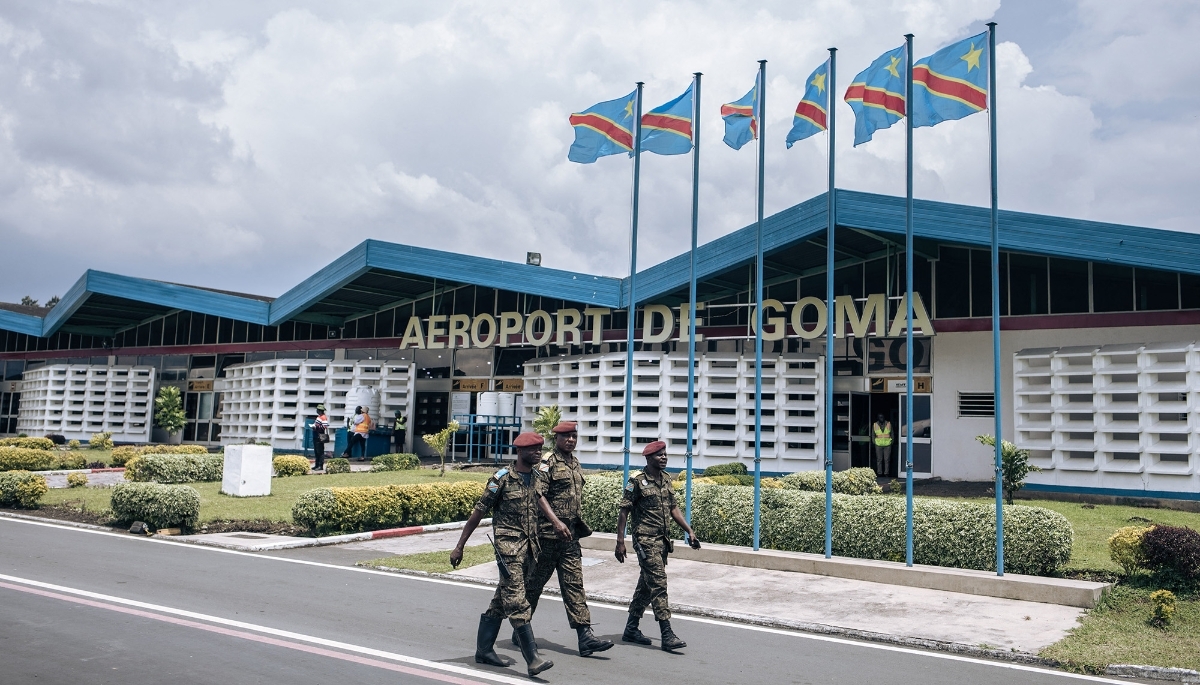 Soldiers of the Congolese Republican Guard at Goma airport in the DRC on 12 November 2022.