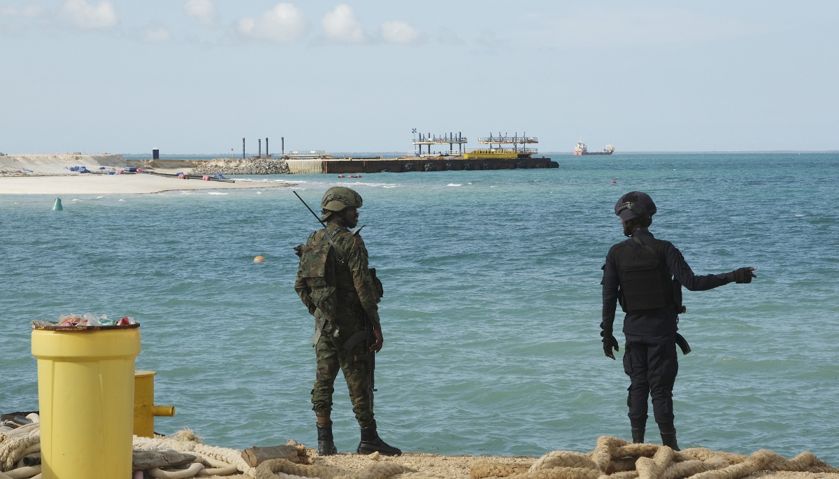 Two Rwandans guarding the Total Mozambique LNG Project in Afungi, Cabo Delgado, Mozambique, 29 September 2022.