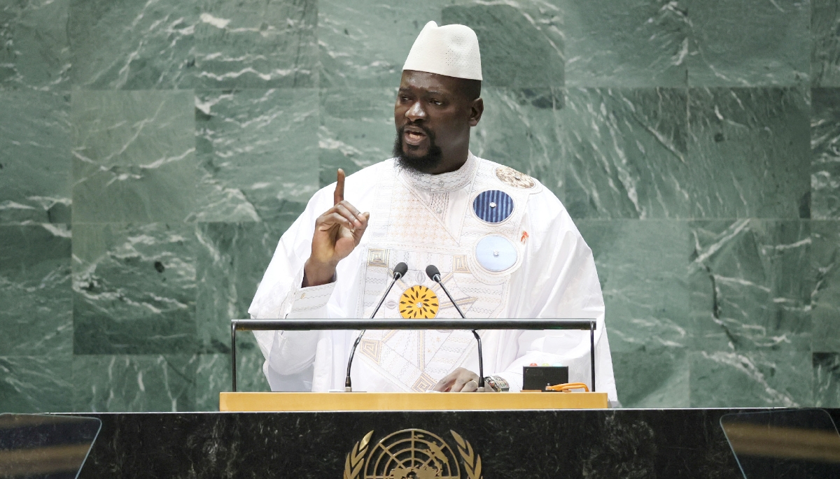 Guinea's President Mamadi Doumbouya addresses the 78th Session of the UN General Assembly in New York City on 21 September 2023.