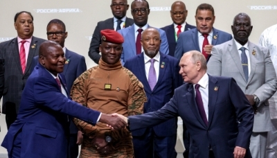Russian President Vladimir Putin and participants of the Russia-Africa summit pose for a photo in Saint Petersburg, Russia, 28 July 2023.
