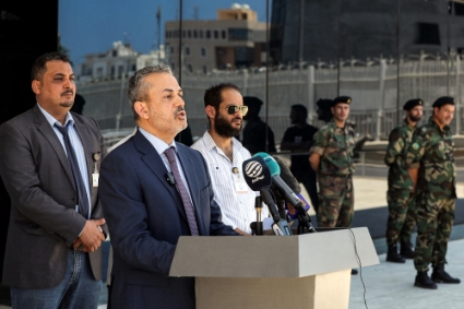 Farhat Bengdara, the chairman of Libya's National Oil Corp during a press conference outside the corporation's headquarters in the capital Tripoli on 14 July 2022. 