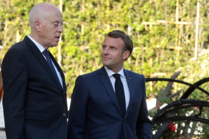 Tunisian President Kaïs Saïed with his French counterpart Emmanuel Macron in Paris in June 2020.