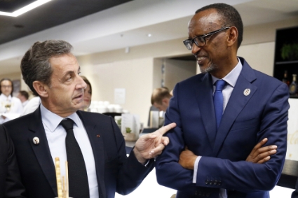 Former French President Nicolas Sarkozy (left) with Rwandan head of state Paul Kagame during the 2018 FIFA World Cup in Russia.