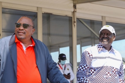 Uhuru Kenyatta and Raila Odinga, during the Safari Rally, 27 June 2021.