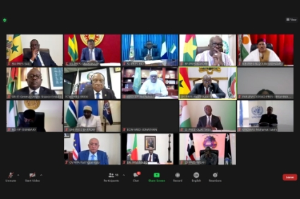 Screenshot of the extraordinary ECOWAS Heads of State and Government meeting on the situation in Guinea, 8 September 2021.