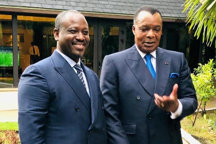 Former president of the Ivorian national assembly Guillaume Soro and Congo's head of state Denis Sassou Nguesso.
