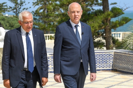 European Union foreign policy chief Josep Borrell (left) and Tunisian president Kais Saied in Tunis, Tunisia, on 10 September 2021.