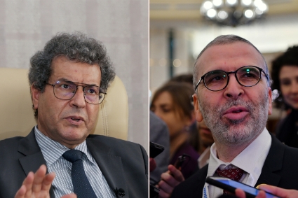 Oil minister Mohamed Aoun (left) and the president of the National Oil Corporation (NOC), Mustafa Sanalla (right).