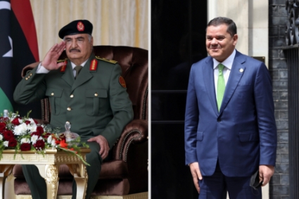 General Khalifa Haftar (left) and the head of the Libyan interim government Abdelhamid Dabaiba.