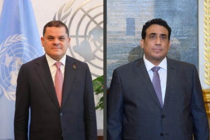 Libyan prime minister Abdelhamid Dabaiba (left) and the president of the Presidential Council Mohamed el-Menfi.