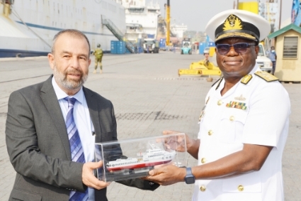 Vice president of Israel Shipyards Oded Breier with Rear Admiral Issah Yakubu on 10 January 2022.