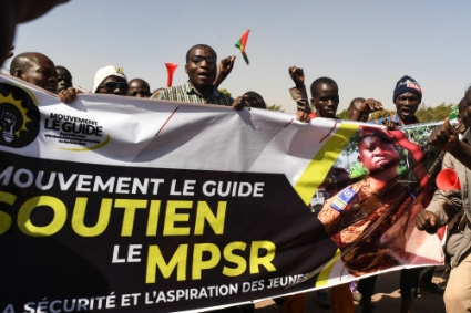People in support of the coup that ousted President Kaboré in Ouagadougou, Burkina Faso, 25 January 2022.