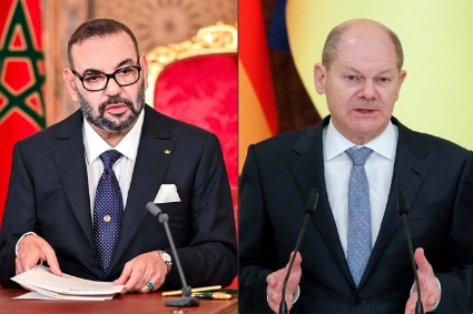 King Mohammed VI of Morocco, German chancellor Olaf Scholz.